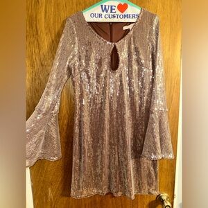Anthropologie HUTCH LONG-SLEEVE SEQUIN MESH MINI DRESS Size L